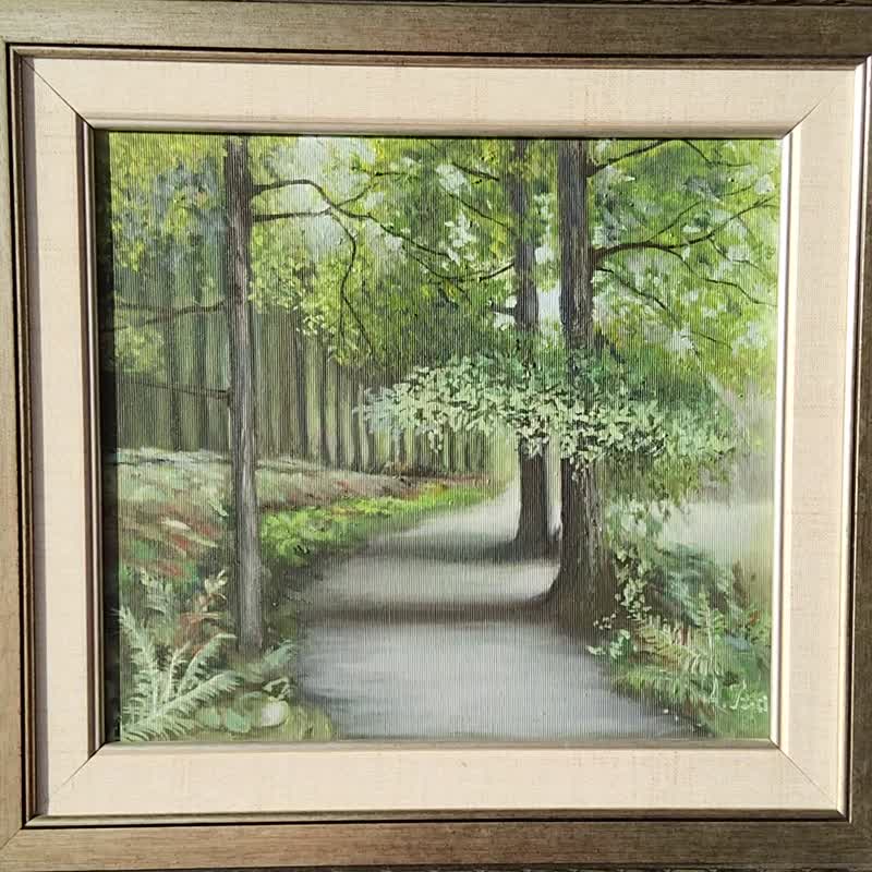 白桦树绘画风景原创艺术雨后河川场景艺术品 - 插画/绘画/写字 - 亚麻 