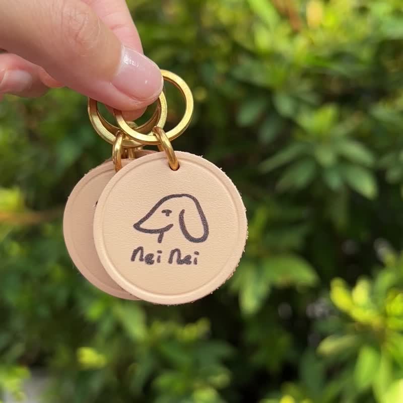 【文字烧饼】宠物吊牌似颜绘钥匙圈 - 钥匙链/钥匙包 - 真皮 橘色