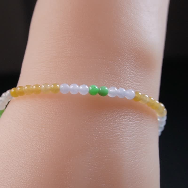 冰种多彩翡翠手珠编织手链 | 天然缅甸玉A货翡翠 | 送礼 - 手链/手环 - 玉石 多色