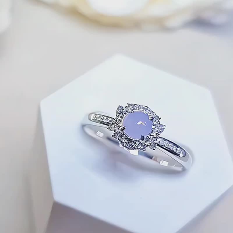 |18k仙女紫|A货翡翠冰粉紫蛋面4.4mm18k精致镶钻小奢华款戒指 - 戒指 - 玉石 