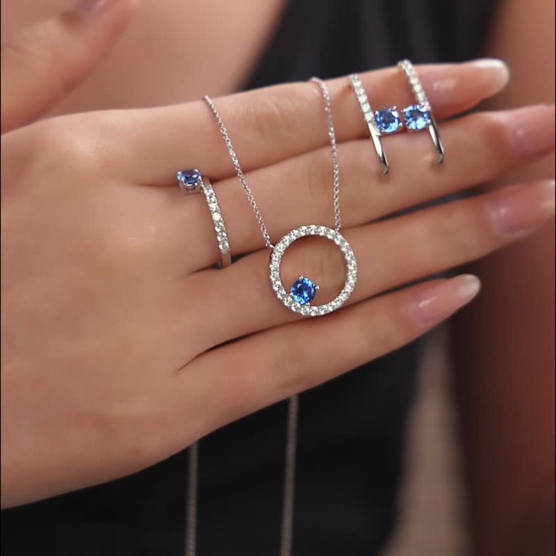 纯银圆形线条锆石项链 - 项链 - 纯银 银色