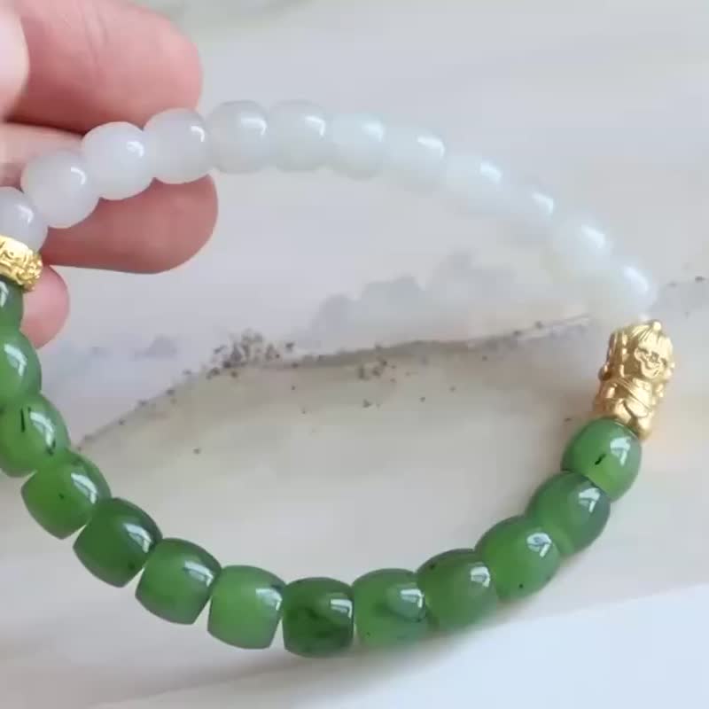 天然和田玉手链碧玉搭配羊脂白和田玉手链半山半水手链 - 手链/手环 - 玉石 