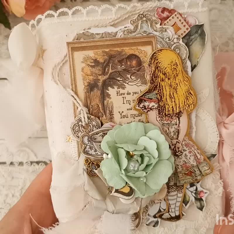 童话爱丽丝梦游仙境杂志本 空白 柴郡猫 手作杂志本 - 笔记本/手帐 - 纸 粉红色