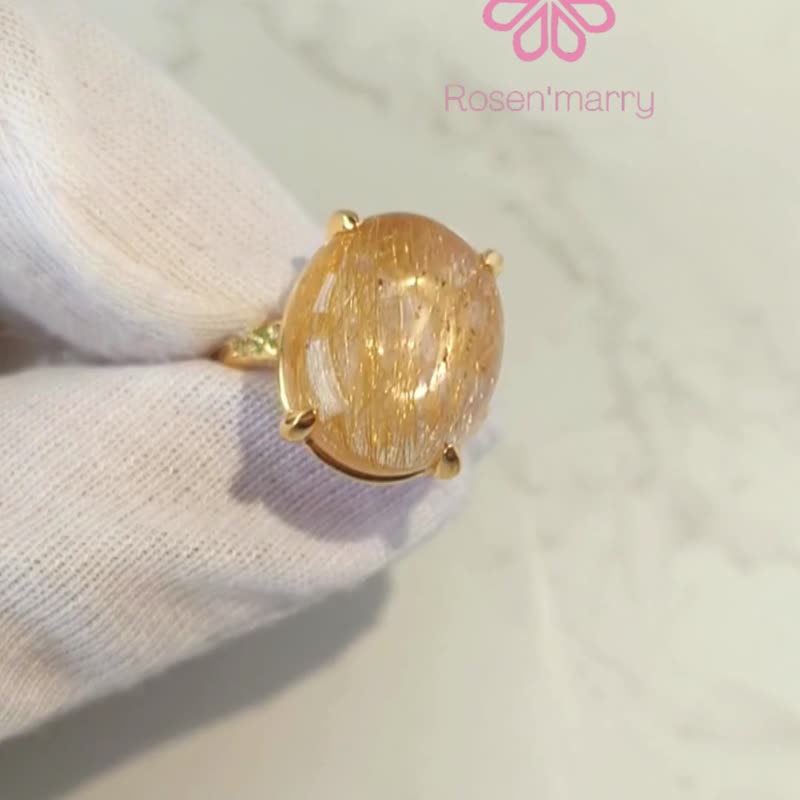 纯金丝 રત્ન 和 橄榄石 戒指，重达 23 克拉，925 纯银镀金戒台，尺寸 56。 - 戒指 - 纯银 黄色