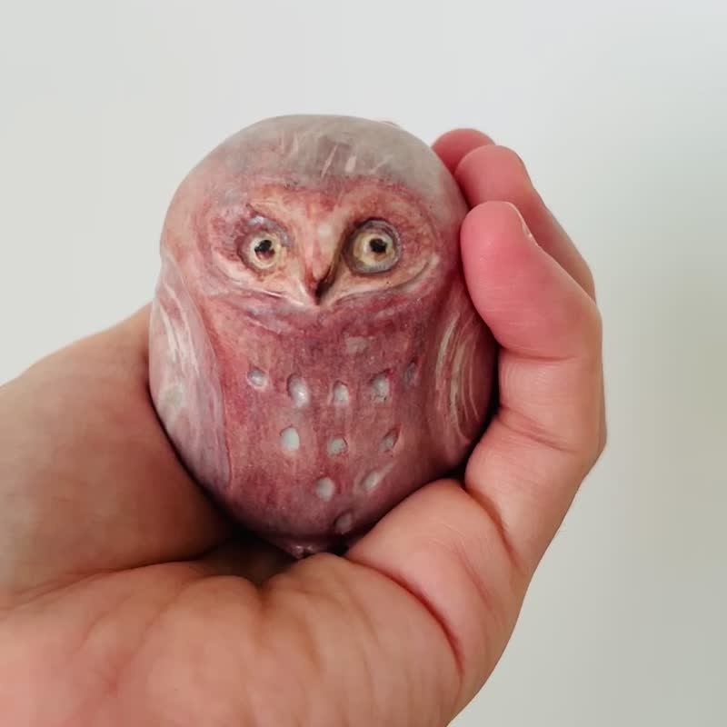 猫头鹰 手绘陶H5.8cm - 玩偶/公仔 - 陶 