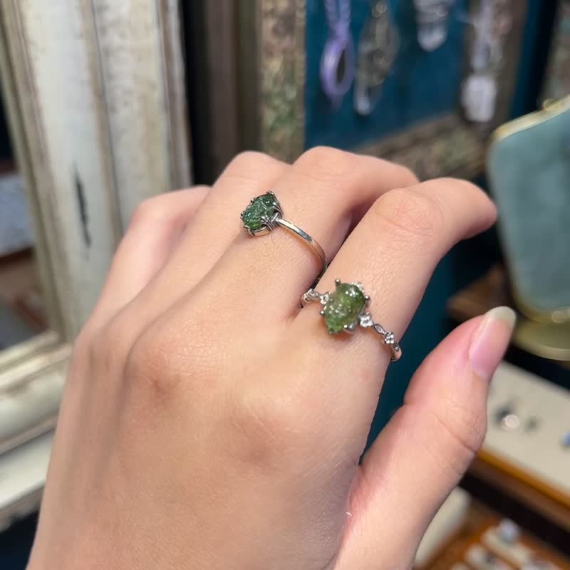 喜迎瑶 925银 碧玺 戒指 天然石 戒指 活口 可调式 手工银饰 复古 - 戒指 - 水晶 绿色