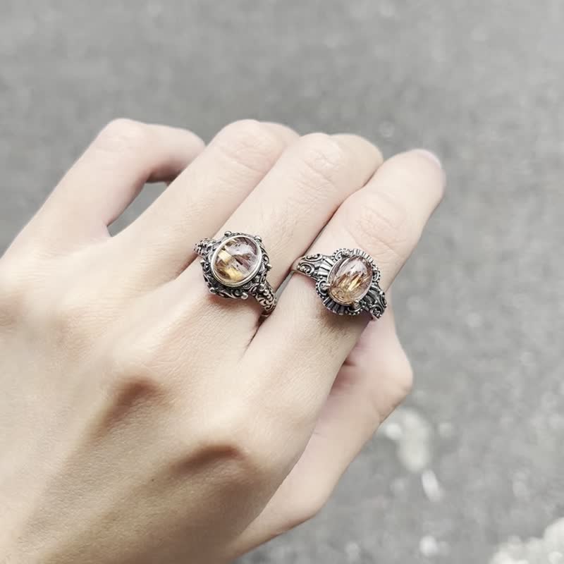 喜迎瑶 925银 铜发晶 铜钛晶 发晶 活口 戒指 手工银饰 民族风 - 戒指 - 水晶 橘色