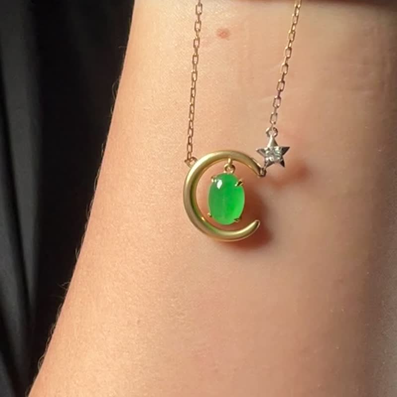 夜之梦 | 冰种翡翠绿蛋项链 18K金 - 项链 - 玉石 绿色