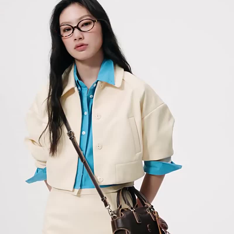 沙画棕色 小号棒球波士顿包 牛皮真皮包 手提肩背腋下包 KUNOGIGI - 侧背包/斜挎包 - 真皮 咖啡色