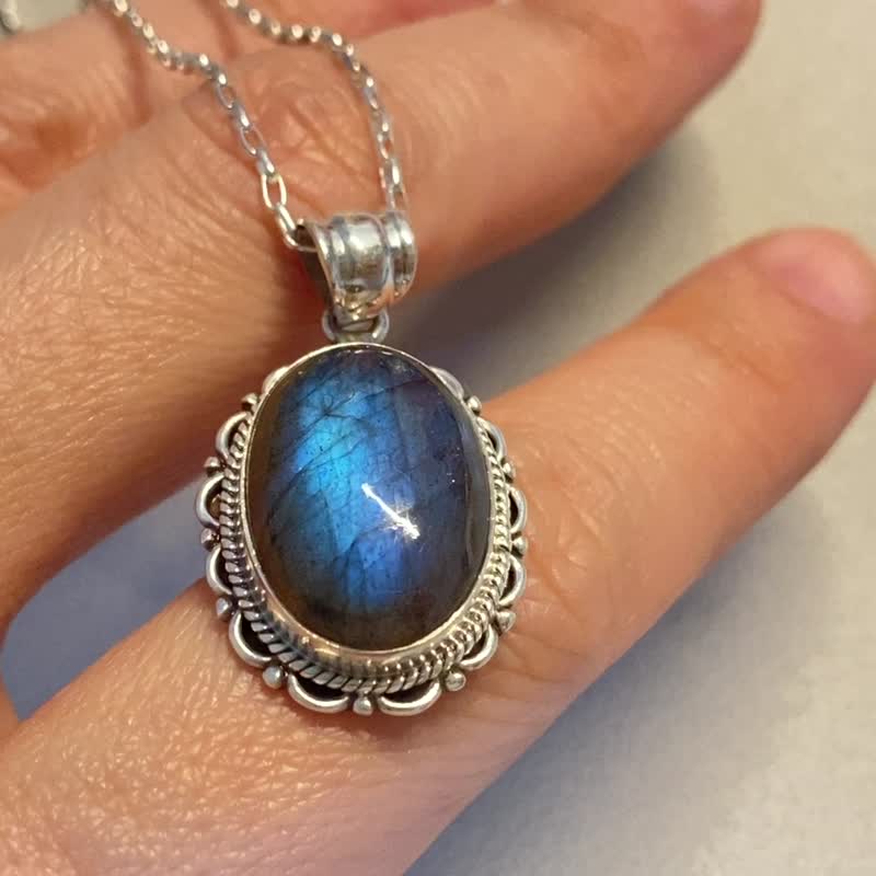 天然 拉长石 坠 吊坠 尼泊尔 手工制 925纯银 - 项链 - 半宝石 