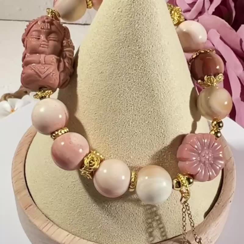 阿拉善玛瑙千层蜜桃腮红 手链 女财神扎基拉姆(已结缘)可订制同款 - 手链/手环 - 玉石 