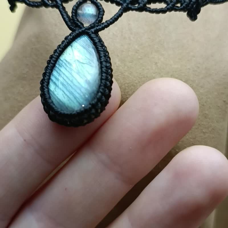 流苏拉长石项链 - 项链 - 石头 黑色