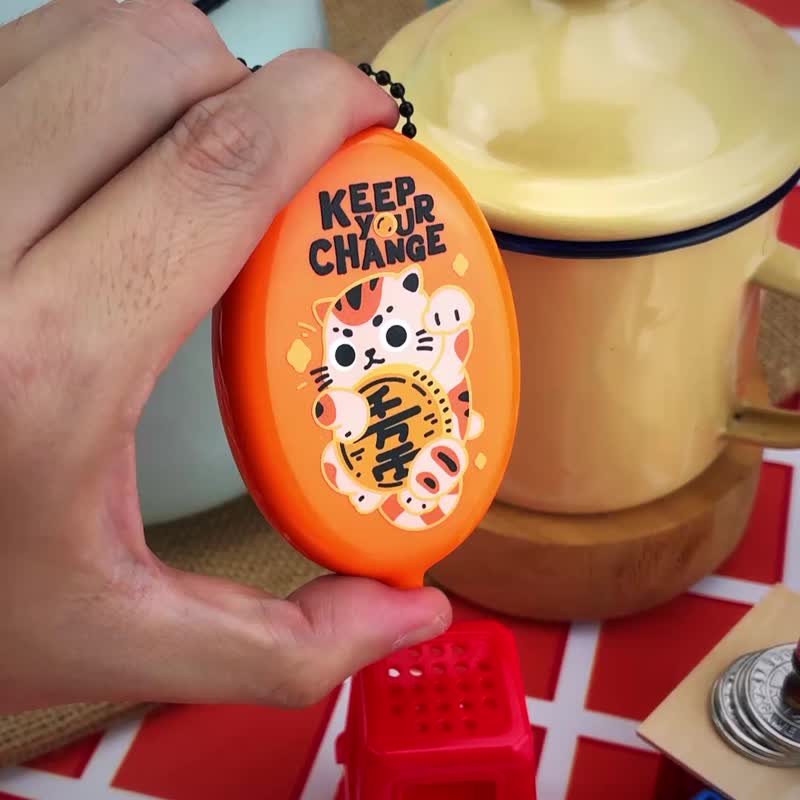 招财猫捏捏零钱包 - 招财猫插画 - 钥匙链/钥匙包 - 其他材质 橘色