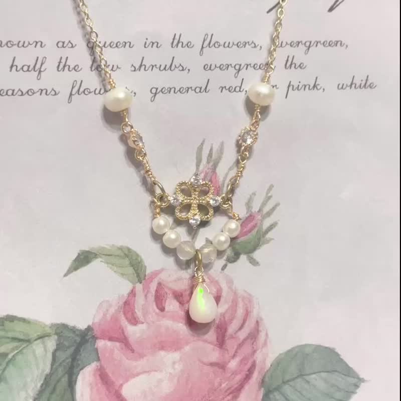 绚丽设计造型搭配水滴蛋白石 Opal/淡水珍珠/14K保色水晶项链 - 项链 - 其他金属 