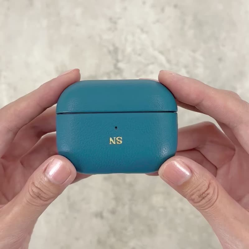 真皮革定制化礼物AirPods 4 收纳皮套 AirPods Pro 2代 保护套 - 耳机收纳 - 真皮 蓝色