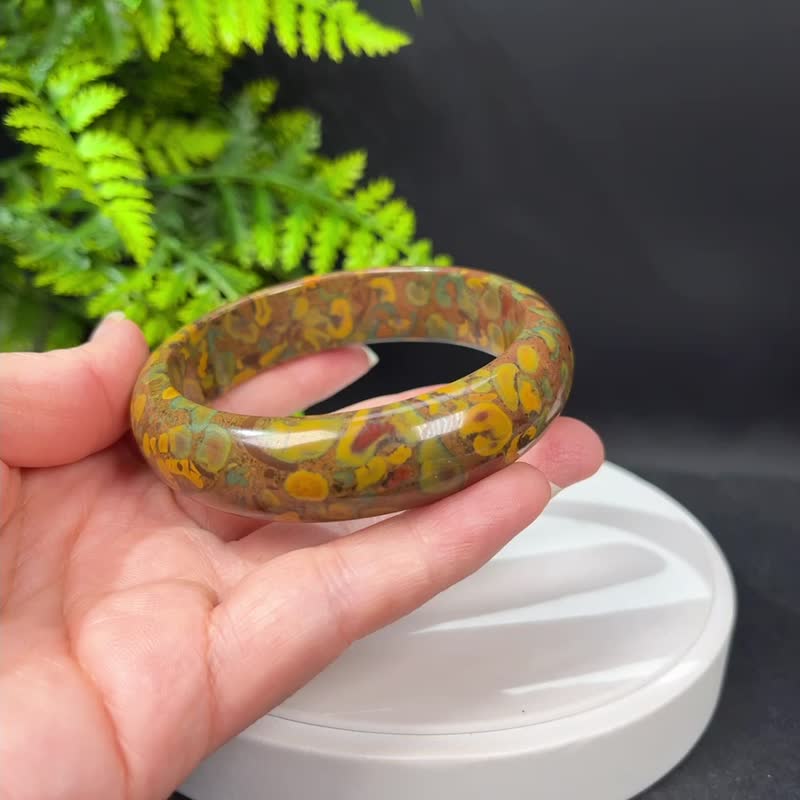 碳酸盐质玉手镯 63MM 高瓷异象油画风玉手环 静心安神 灵动非凡 - 手链/手环 - 玉石 